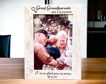 Great Grandparents Engraved Frame - Laser Engraved  Personalized Grandparents Wooden Frame - Grandparents Blessed - Thank you for being mine