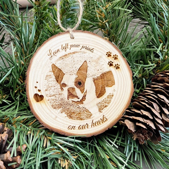 Personalized Dog Memorial Ornament: Engraved Wood Pet Photo Keepsake