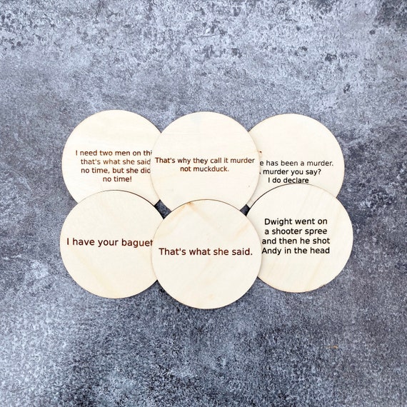 Funny Engraved Wood Coasters: TV Show Quotes, Set of 6