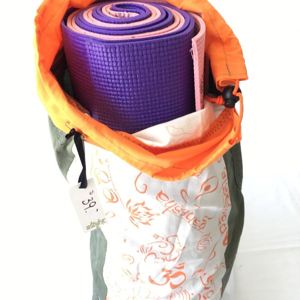 SALE - Yoga Bag - namaste fabric with upcycled pant leg and pockets