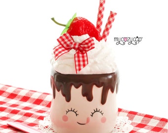 Strawberry Mug Topper, Summer Tiered Tray Decor, Strawberry Kitchen Decor, Strawberry Hutch Decor, Fruit Tiered Tray, Marshmallow Mug Topper