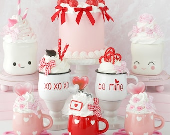 Valentine Mini Mug, Fake Pink Cake, XO XO Valentine, Red Bow Cake, Be Mine Mini Mug, Pink Mug Topper, Valentine Tiered Tray, Heart Decor