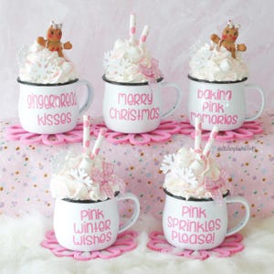 Christmas Mini Mug, Pink Gingerbread, Gingerbread Tray Decor, Pink Tiered Tray, Pastel Christmas Decor, Pink Baking Decor, Pink Coffee Bar