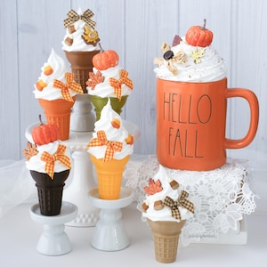 Fake Ice Cream Cone, Soft Serve Ice Cream, Fall Tiered Tray, Fall Fake Bake, Pumpkin Fake Bake, Autumn Decor, Fake Bake Treat, Pumpkin Spice