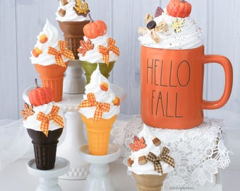 Fake Ice Cream Cone, Soft Serve Ice Cream, Fall Tiered Tray, Fall Fake Bake, Pumpkin Fake Bake, Autumn Decor, Fake Bake Treat, Pumpkin Spice