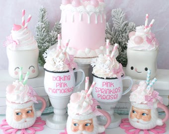 Christmas Mini Mug, Pink Santa Mug, Pink Christmas Cake, Pink Tiered Tray Decor, Pastel Christmas Decor, Pink Baking Decor, Pink Coffee Bar