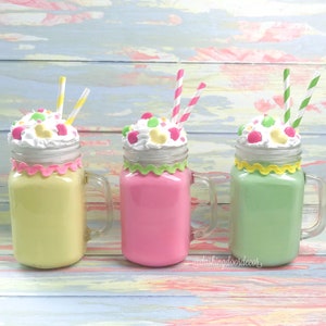 Fake Milkshake, Fake Strawberry Milkshake, Kitchen Decor, Summer Tiered Tray, Spring Decor, Lemon Drink Prop, Ice Cream Bar, Faux Drink