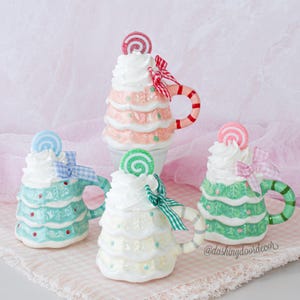Christmas Mini Mug, Swirl Peppermint Candy, Pink Tiered Tray, Pastel Kitchen Decor, Vintage Retro Christmas, Holiday Fake Bake, Coffee Bar