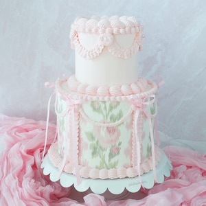 Fake Cake, Vintage Cake, Bow Cake, Tea Party Prop, Romantic Cottagecore Centerpiece, Lambeth Cake, Pink Cake, Bridal Shower, Wedding Cake
