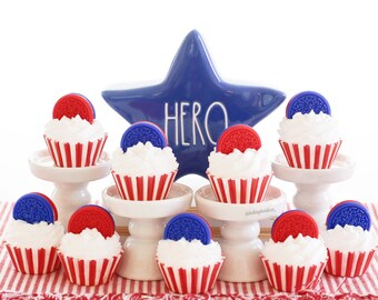 Fake Mini Cupcake, Patriotic Tiered Tray, Fourth of July Cupcake, 4th of July Cupcake, July Tray Decor, Cupcake Prop, Patriotic Cupcake