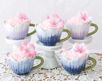 Mini Mugs, Mini Teacups, Faux Cupcake Teacup, Afternoon Tea, Fake Dessert Prop, Pastel Kitchen Decor, Cottagecore Display, Floral Tea Party