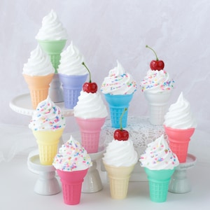 Fake Ice Cream Cone, Soft Serve Ice Cream, Fake Bake, Prop Ice Cream, Faux Ice Cream, Sugar Cone, Birthday Party Decor, Summer Tiered Tray