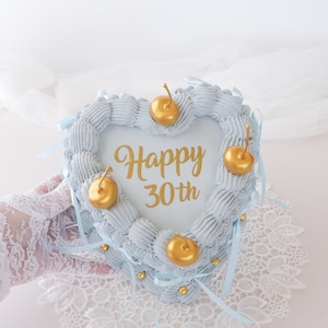 Fake Heart Cake, Bow Cake, Fake Heart Birthday Cake Lambeth Vintage Cake, Faux Cherry Cake, Wedding Cake Prop, Cottage Decor, Romantic Cake