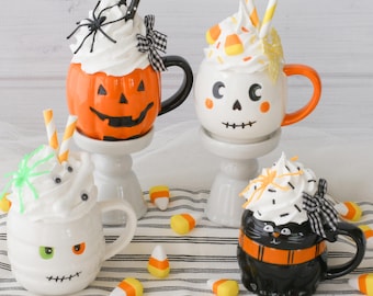 Halloween Mini Mug, Black Cat Mug, Mummy Mug, Skeleton Mug, Pumpkin Mug, Cute Spooky Halloween, Tiered Tray Mug, Fake Bake Drink, Coffee Bar