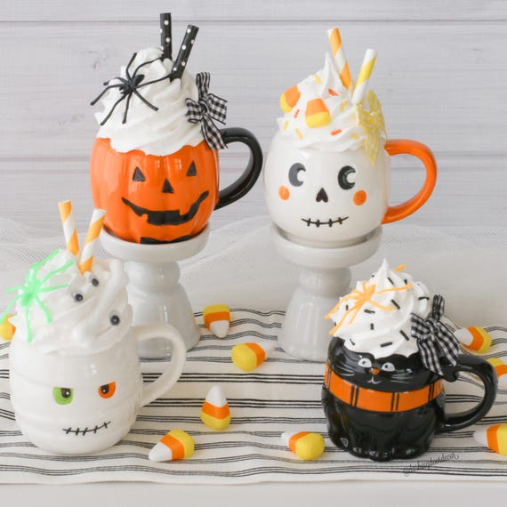 Halloween Mini Mug, Black Cat Mug, Mummy Mug, Skeleton Mug, Pumpkin Mug, Cute Spooky Halloween, Tiered Tray Mug, Fake Bake Drink, Coffee Bar