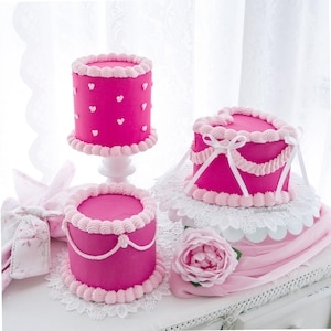 Fake Cake, Heart Shaped Cake, Berry Cake, Coquette Cake, Lambeth Cake, Vintage Cake, Pink Cake, Wedding Cake, Birthday Cake, Party Prop