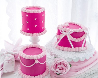 Fake Cake, Heart Shaped Cake, Berry Cake, Coquette Cake, Lambeth Cake, Vintage Cake, Pink Cake, Wedding Cake, Birthday Cake, Party Prop