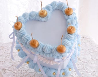 Fake Heart Cake, Bow Cake, Birthday Cake, PhotoShoot Cake, Lambeth Vintage Cake, Faux Cherry Cake, Wedding Cake Prop, Romantic, Baby Shower