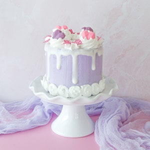 Fake Cake, Cake Prop, Drip Cake, Coquette Cake, Purple Cake, Lavender Cake, Tea Party Decor, Baby Shower Decor, Wedding Cake, Birthday Cake