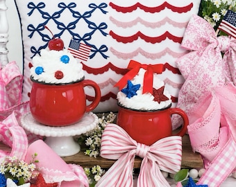 Patriotic Fake Bake, 4th of July Mugs, Faux Whip Mugs, Americana Decor for Display, Summer Table Decoration, Tiered Tray, Red White Blue