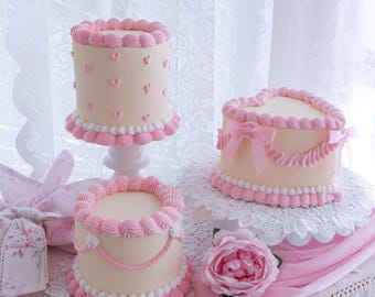 Fake Cake, Heart Shaped Cake, Bow Cake, Event Prop, Lambeth Cake, Vintage Inspired Cake, Pink Cake, Bridal Shower, Wedding Cake, Tea Party