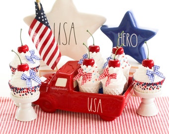 Fake Ice Cream Cone, Ice Cream Decor, Fourth of July Decor, Summer 4th of July, Tray Decor,  Photo Prop, Patriotic Decor, Faux Ice Cream