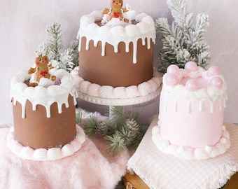 Pastel de jengibre falso, pastel navideño, pastel navideño falso, decoración navideña, pastel falso, pastel artificial, bandeja de jengibre en capas, accesorio para fotos