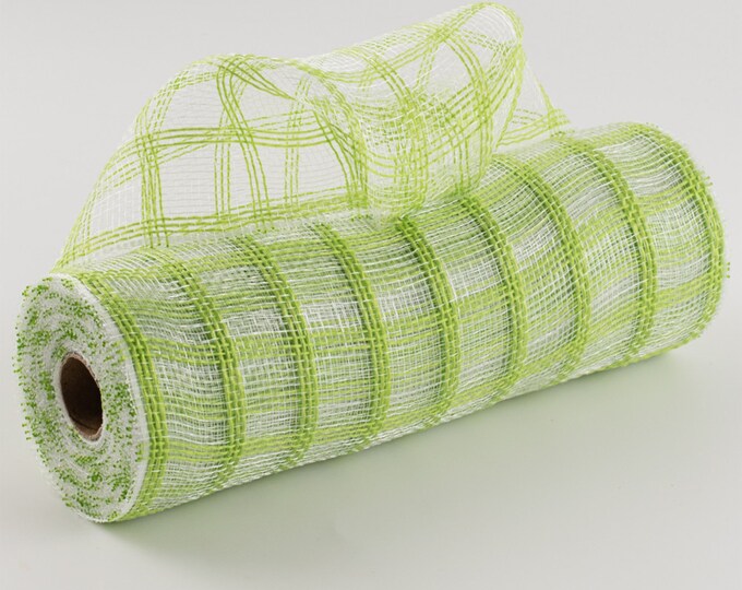 Christmas Mesh, Faux Jute Mesh, Poly Jute Mesh, Fresh Green Clear Check