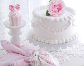 Fake Wedding Cake, Bow Coquette Cake, Tea Party Decor, Lambeth Cake, Vintage Cake Prop, Cake Charm Display, Zodiac Cake, Fake Pink Cupcake