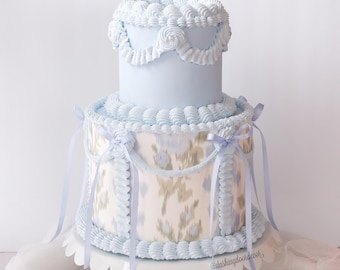 Fake Cake, Blue Lambeth Cake, LoveShackFancy Inspired Cake, Bridal Shower, Wedding Cake, Cottagecore Tea Party Prop, Romantic Centerpiece