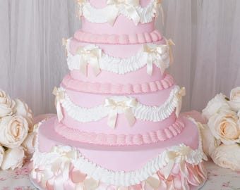 Giant Fake Cake, 4 Tier Pink Cake, Vintage Cake, Fake Wedding Cake, Faux Cake, Coquette Party Decor, CottageCore, Bridal Shower, Cake Prop