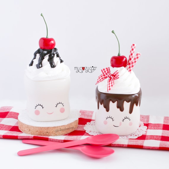 Cherry Mug Topper, Cherry Tiered Tray, Marshmallow Mug, Chocolate Drip Topper, Cherry Hutch Decor, Birthday Topper, Cherry Marshmallow Hat