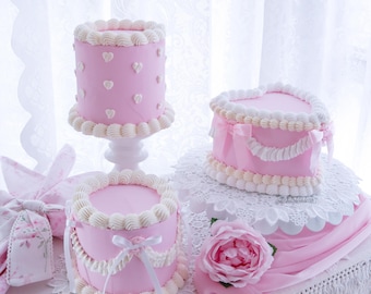 Fake Pink Cake, Heart Shaped Cake, Cottagecore Party, Romantic Garden Wedding, Bachelorette Cake, Coquette Decor,Vintage Girly Birthday Cake