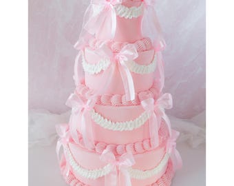 Fake Cake, 4 Tier Cake, Bow Cake, Event Prop, Cottagecore Centerpiece, Vintage Cake, Pink Cake, Bridal Shower, Wedding Cake, Tea Party Prop