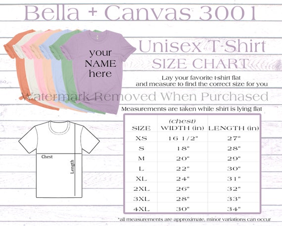Canvas Bella Size Chart