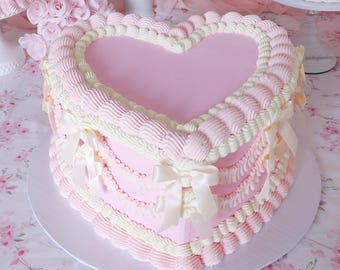 Giant Fake Cake, Pink Heart Cake, Vintage Cake, Wedding Cake Prop, Huge Heart Cake, Coquette Party Decor, CottageCore, Girly Photoshoot Prop