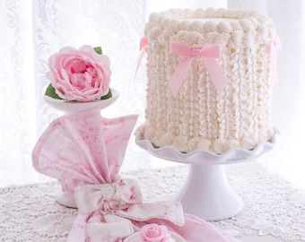 Fake Cake, Bow Coquette Cake, Tea Party Decor, Cottagecore Cake, Lambeth Cake, Cake Prop, Bridal Shower, Wedding Cake, Vintage Romantic Cake