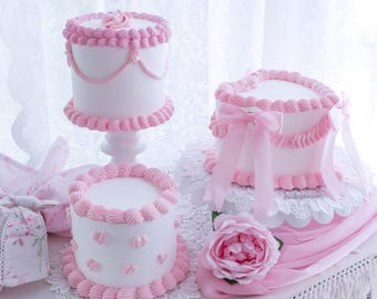 Fake Cake, Heart Shaped Cake, Bachelorette Party Cake, Coquette Decor, Event Prop, Lambeth Cake, Vintage Cake, Pink Cake, Bridal Shower