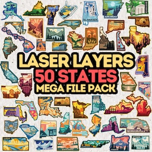 ALL 50 States Laser Layers Mega File Pack / Laser Cut Files 3D Multi Layer Bundle svg, dxf, Adobe Illustrator, png, jpeg, INSTANT DOWNLOAD