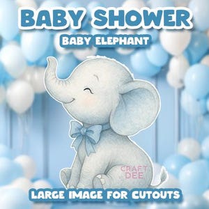 Baby Elephant Cutout: Blue Bow, Baby Shower Photo Prop (Printable Poster)