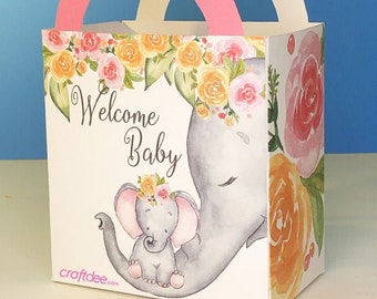 Baby Elephant Printable Favor Bag in Pink - Baby Shower