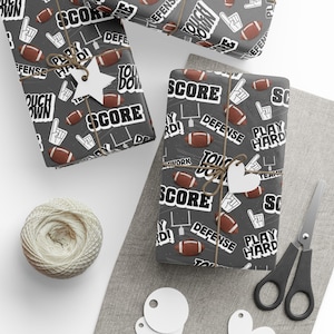 Football Wrapping Paper, Gray Black, Football Theme Celebrations, Unique Gift Wrap Ideas, Sports Birthday Gift Wrap, Super Bowl Gift, Fan