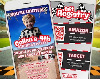 Invitación de cumpleaños de carreras: Plantilla editable de Canva (digital)