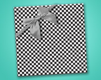 Black and White Checkered Wrapping Paper for Car Movie Theme, Skateboarder, Trendy Birthday