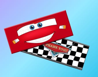 Etiquetas impresas para fiestas de cumpleaños de coches con envoltorios de caramelos de Rayo McQueen, regalos de fiesta