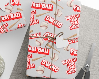 Papel de regalo con temática de béisbol: acabado gris brillante, regalo deportivo