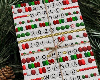 Santa World Tour 2023 Friendship Bracelet Christmas Holiday Wrapping Paper, Jolly Era, Gift