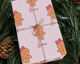 CUSTOM NAME Gingerbread Girl, Christmas Holiday Wrapping Paper, Christmas Gifts, Gift for Girl, Sweet Gift, Holiday Wrapping Paper, Her Gift