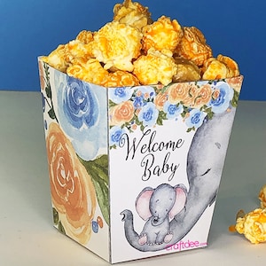 Baby Elephant Popcorn Box - Blue Baby Shower