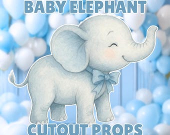 Recorte de elefante bebé: lazo azul, accesorio fotográfico para baby shower (póster imprimible)